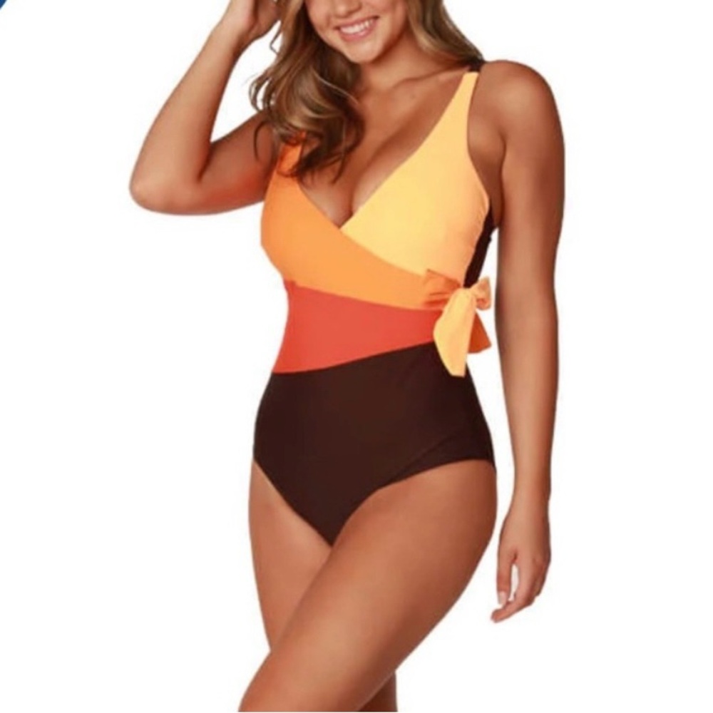 Ingear Women's One Piece Swimsuit - Orange, Red, and Brown